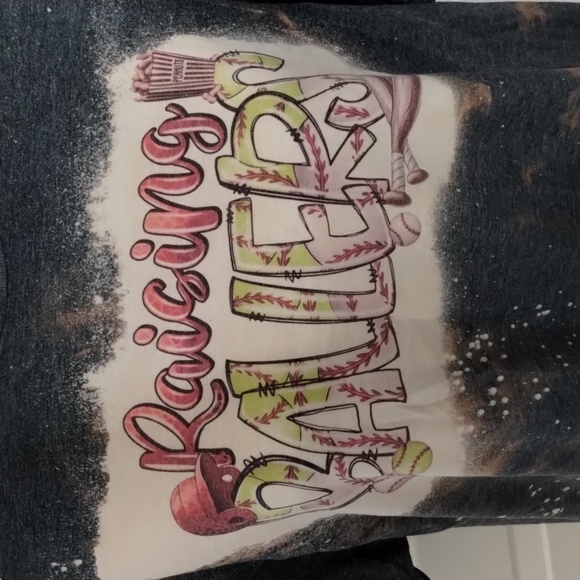 Gildan women's large soft style screen print 'Raising Ballers' baseball tee - Picture 2 of 9